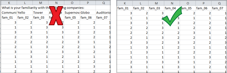 Excel Dataset Formatting: First Row Becomes Variable Code